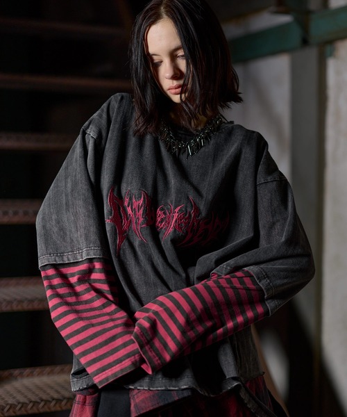 ERAR（エラー）の「【ERAR】ヴィンテージライクハイダメージボーダーレイヤード刺繍ロンT（Tシャツ/カットソー・メンズ・ホワイト系/ブラック系/ブラック系1・XL/L/M/S）」の7枚目の写真