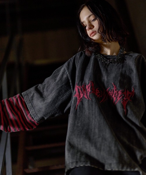 ERAR（エラー）の「【ERAR】ヴィンテージライクハイダメージボーダーレイヤード刺繍ロンT（Tシャツ/カットソー・メンズ・ホワイト系/ブラック系/ブラック系1・XL/L/M/S）」の8枚目の写真