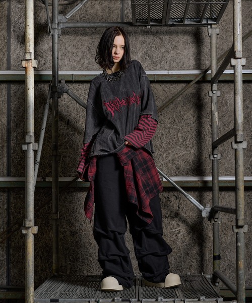 ERAR（エラー）の「【ERAR】ヴィンテージライクハイダメージボーダーレイヤード刺繍ロンT（Tシャツ/カットソー・メンズ・ホワイト系/ブラック系/ブラック系1・XL/L/M/S）」の9枚目の写真