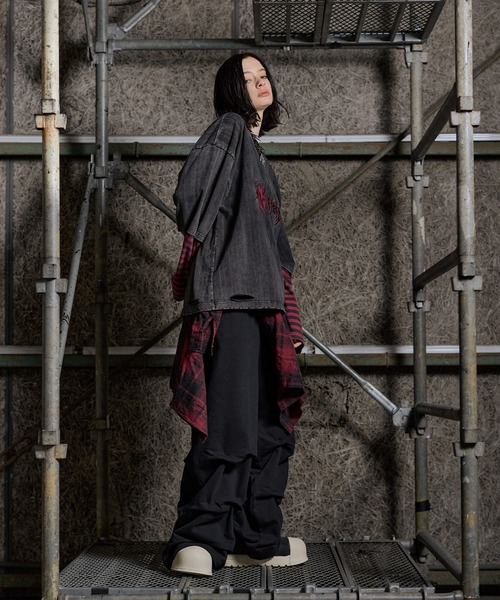 ERAR（エラー）の「【ERAR】ヴィンテージライクハイダメージボーダーレイヤード刺繍ロンT（Tシャツ/カットソー・メンズ・ホワイト系/ブラック系/ブラック系1・XL/L/M/S）」の10枚目の写真