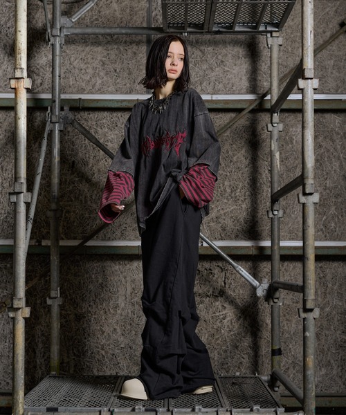 ERAR（エラー）の「【ERAR】ヴィンテージライクハイダメージボーダーレイヤード刺繍ロンT（Tシャツ/カットソー・メンズ・ホワイト系/ブラック系/ブラック系1・XL/L/M/S）」の12枚目の写真