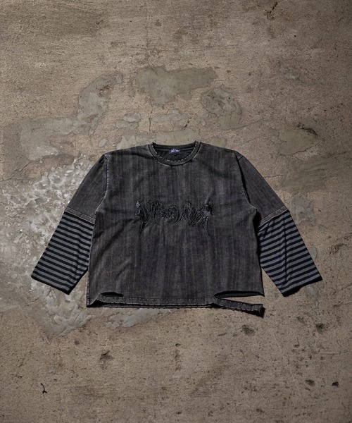 ERAR（エラー）の「【ERAR】ヴィンテージライクハイダメージボーダーレイヤード刺繍ロンT（Tシャツ/カットソー・メンズ・ホワイト系/ブラック系/ブラック系1・XL/L/M/S）」の14枚目の写真