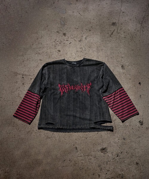 ERAR（エラー）の「【ERAR】ヴィンテージライクハイダメージボーダーレイヤード刺繍ロンT（Tシャツ/カットソー・メンズ・ホワイト系/ブラック系/ブラック系1・XL/L/M/S）」の15枚目の写真