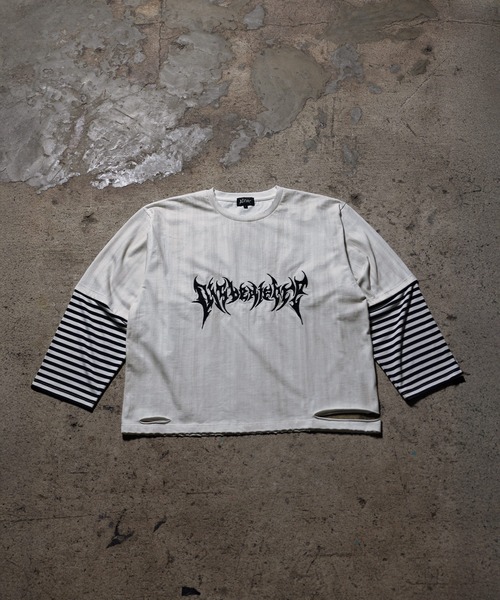 ERAR（エラー）の「【ERAR】ヴィンテージライクハイダメージボーダーレイヤード刺繍ロンT（Tシャツ/カットソー・メンズ・ホワイト系/ブラック系/ブラック系1・XL/L/M/S）」の13枚目の写真