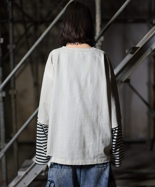 ERAR（エラー）の「【ERAR】ヴィンテージライクハイダメージボーダーレイヤード刺繍ロンT（Tシャツ/カットソー・メンズ・ホワイト系/ブラック系/ブラック系1・XL/L/M/S）」の18枚目の写真