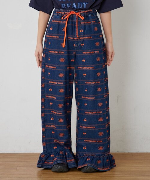 HELLO.SANFRANCISCO（ハローサンフランシスコ）の「【HELLO.SANFRANCISCO/ハローサンフランシスコ】裾フリル総柄刺繍イージーワイドデニム（デニムパンツ・レディース・ブルー/サックスブルー・MEDIUM/SMALL）」の18枚目の写真
