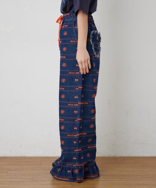 HELLO.SANFRANCISCO（ハローサンフランシスコ）の「【HELLO.SANFRANCISCO/ハローサンフランシスコ】裾フリル総柄刺繍イージーワイドデニム（デニムパンツ・レディース・ブルー/サックスブルー・MEDIUM/SMALL）」の19枚目の写真