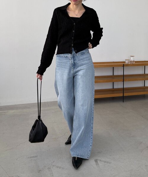 CAPRICIEUX LE'MAGE（カプリシューレマージュ）の「変形シャーリングポロカーディガン（カーディガン/ボレロ・レディース・ライトベージュ/ブラック・FREE）」の4枚目の写真