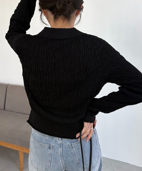 CAPRICIEUX LE'MAGE（カプリシューレマージュ）の「変形シャーリングポロカーディガン（カーディガン/ボレロ・レディース・ライトベージュ/ブラック・FREE）」の6枚目の写真