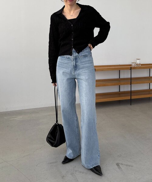 CAPRICIEUX LE'MAGE（カプリシューレマージュ）の「変形シャーリングポロカーディガン（カーディガン/ボレロ・レディース・ライトベージュ/ブラック・FREE）」の7枚目の写真