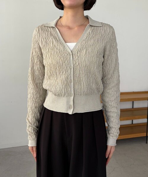 CAPRICIEUX LE'MAGE（カプリシューレマージュ）の「変形シャーリングポロカーディガン（カーディガン/ボレロ・レディース・ライトベージュ/ブラック・FREE）」の11枚目の写真