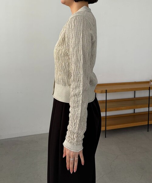 CAPRICIEUX LE'MAGE（カプリシューレマージュ）の「変形シャーリングポロカーディガン（カーディガン/ボレロ・レディース・ライトベージュ/ブラック・FREE）」の12枚目の写真