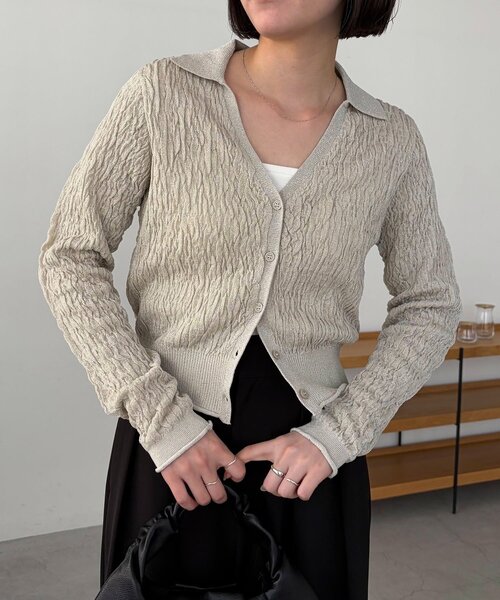 CAPRICIEUX LE'MAGE（カプリシューレマージュ）の「変形シャーリングポロカーディガン（カーディガン/ボレロ・レディース・ライトベージュ/ブラック・FREE）」の17枚目の写真