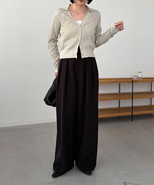 CAPRICIEUX LE'MAGE（カプリシューレマージュ）の「変形シャーリングポロカーディガン（カーディガン/ボレロ・レディース・ライトベージュ/ブラック・FREE）」の18枚目の写真