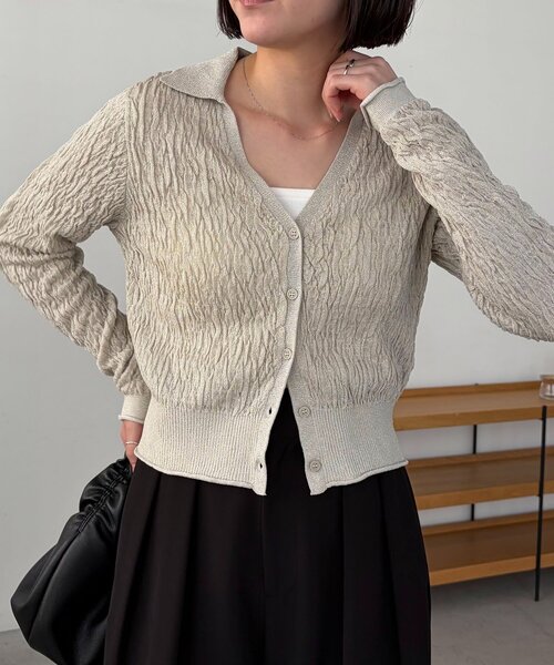 CAPRICIEUX LE'MAGE（カプリシューレマージュ）の「変形シャーリングポロカーディガン（カーディガン/ボレロ・レディース・ライトベージュ/ブラック・FREE）」の19枚目の写真