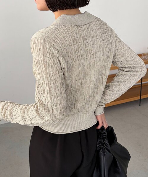 CAPRICIEUX LE'MAGE（カプリシューレマージュ）の「変形シャーリングポロカーディガン（カーディガン/ボレロ・レディース・ライトベージュ/ブラック・FREE）」の20枚目の写真