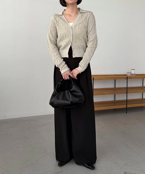CAPRICIEUX LE'MAGE（カプリシューレマージュ）の「変形シャーリングポロカーディガン（カーディガン/ボレロ・レディース・ライトベージュ/ブラック・FREE）」の21枚目の写真