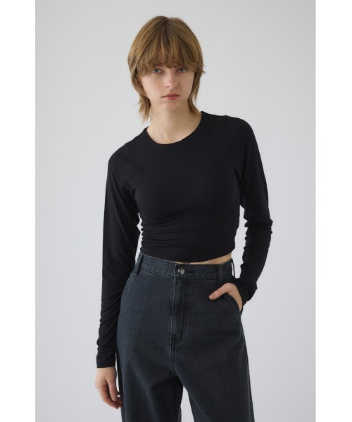 RIM.ARK(リムアーク)の「Cropped tight tops クロップド タイト トップス(Tシャツ/カットソー・レディース・杢グレー/オフホワイト/ブラック/ダークブラウン・FREE)」の3枚目の写真