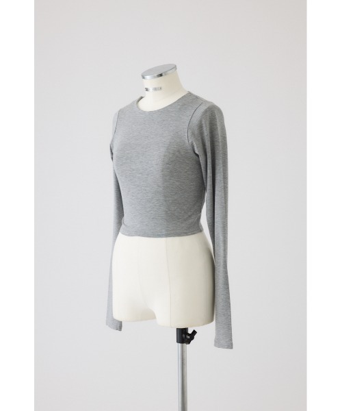 RIM.ARK(リムアーク)の「Cropped tight tops クロップド タイト トップス(Tシャツ/カットソー・レディース・杢グレー/オフホワイト/ブラック/ダークブラウン・FREE)」の8枚目の写真