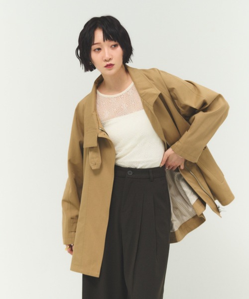 FMiBL(ファミル)の「ケープトレンチ / 体型カバー ミディ丈 春アウター(テーラードジャケット・レディース・ベージュ・FREE)」の12枚目の写真