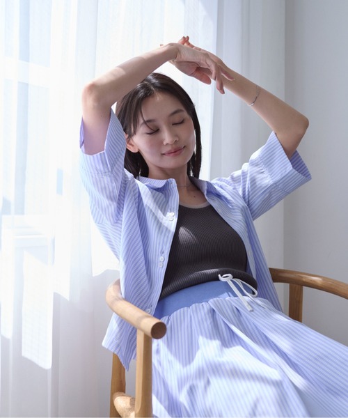 SOYEN(ソイエン)の「ハーフスリーブストライプシャツ/セットアップ可(シャツ/ブラウス・レディース・ホワイト/ブルー・F)」の13枚目の写真