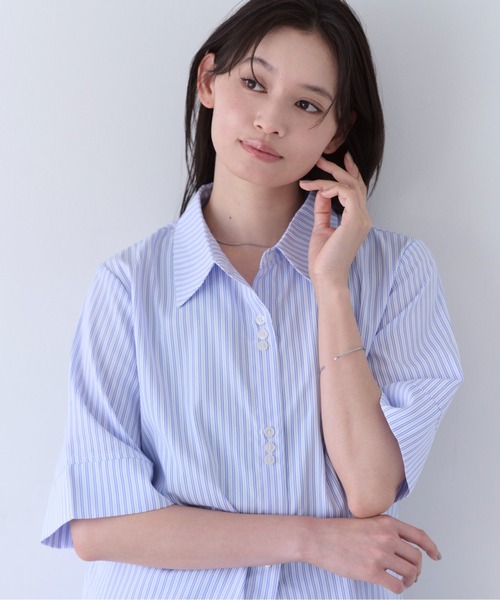 SOYEN(ソイエン)の「ハーフスリーブストライプシャツ/セットアップ可(シャツ/ブラウス・レディース・ホワイト/ブルー・F)」の14枚目の写真