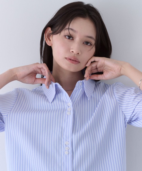 SOYEN(ソイエン)の「ハーフスリーブストライプシャツ/セットアップ可(シャツ/ブラウス・レディース・ホワイト/ブルー・F)」の20枚目の写真