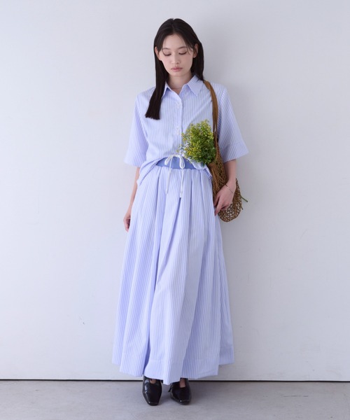 SOYEN(ソイエン)の「ハーフスリーブストライプシャツ/セットアップ可(シャツ/ブラウス・レディース・ホワイト/ブルー・F)」の6枚目の写真