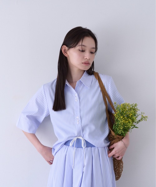 SOYEN(ソイエン)の「ハーフスリーブストライプシャツ/セットアップ可(シャツ/ブラウス・レディース・ホワイト/ブルー・F)」の5枚目の写真