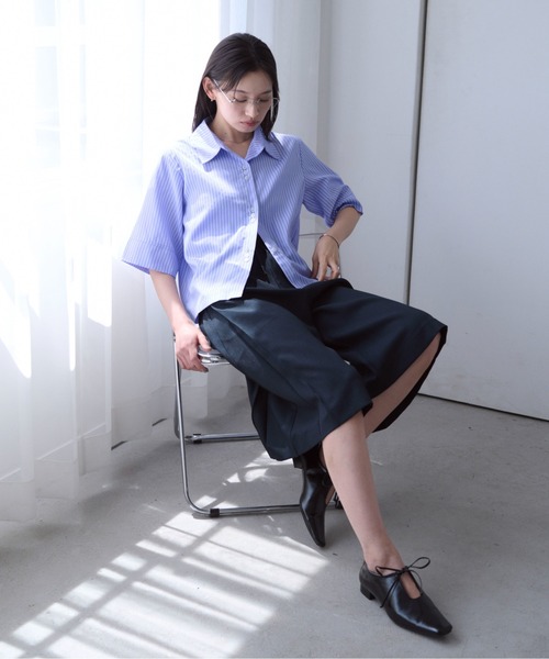 SOYEN(ソイエン)の「ハーフスリーブストライプシャツ/セットアップ可(シャツ/ブラウス・レディース・ホワイト/ブルー・F)」の19枚目の写真