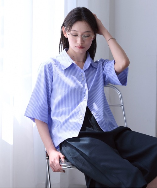 SOYEN(ソイエン)の「ハーフスリーブストライプシャツ/セットアップ可(シャツ/ブラウス・レディース・ホワイト/ブルー・F)」の16枚目の写真