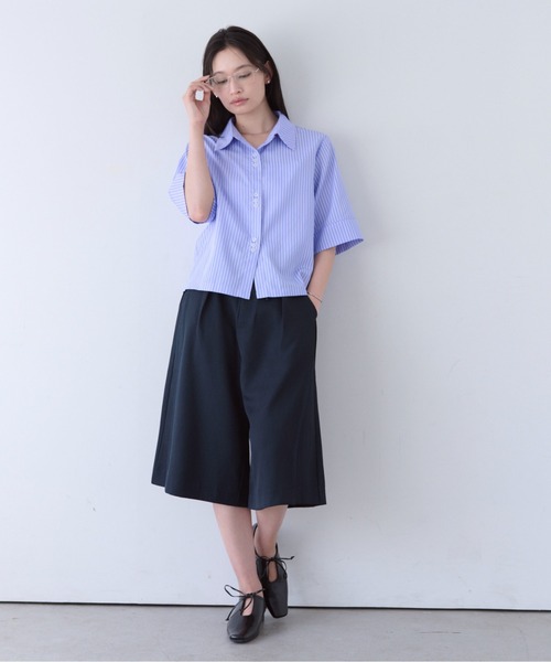 SOYEN(ソイエン)の「ハーフスリーブストライプシャツ/セットアップ可(シャツ/ブラウス・レディース・ホワイト/ブルー・F)」の10枚目の写真