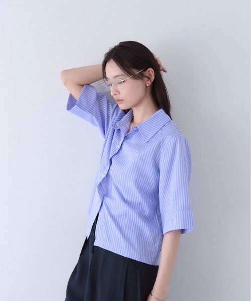 SOYEN(ソイエン)の「ハーフスリーブストライプシャツ/セットアップ可(シャツ/ブラウス・レディース・ホワイト/ブルー・F)」の7枚目の写真