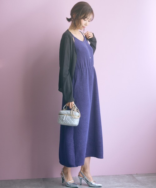 marun（マルン）の「＜大きいサイズ＞２点セット(カーディガン＋キャミソール) marun（カーディガン/ボレロ・レディース・ブラック/オフホワイト・L/LL/3L/4L/5L）」の8枚目の写真