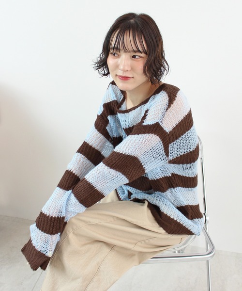 ABYS（アビス）の「ボーダーシアーニット（ニット/セーター・レディース・パープル/ネイビー/ブラウン・FREE）」の11枚目の写真