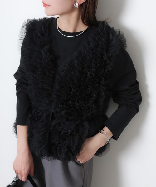 Riberry(リベリー)の「チュールベスト×長袖TシャツSET(ベスト・レディース・ブラック/ホワイト/ブラック×ホワイト・FREE)」の3枚目の写真