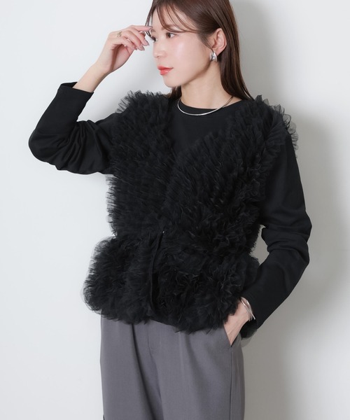 Riberry(リベリー)の「チュールベスト×長袖TシャツSET(ベスト・レディース・ブラック/ホワイト/ブラック×ホワイト・FREE)」の8枚目の写真