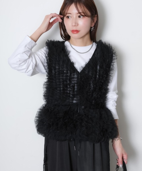 Riberry(リベリー)の「チュールベスト×長袖TシャツSET(ベスト・レディース・ブラック/ホワイト/ブラック×ホワイト・FREE)」の13枚目の写真