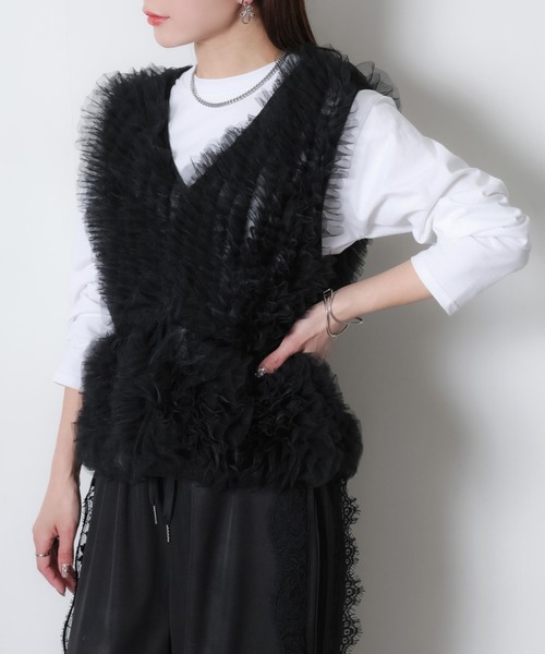 Riberry(リベリー)の「チュールベスト×長袖TシャツSET(ベスト・レディース・ブラック/ホワイト/ブラック×ホワイト・FREE)」の14枚目の写真