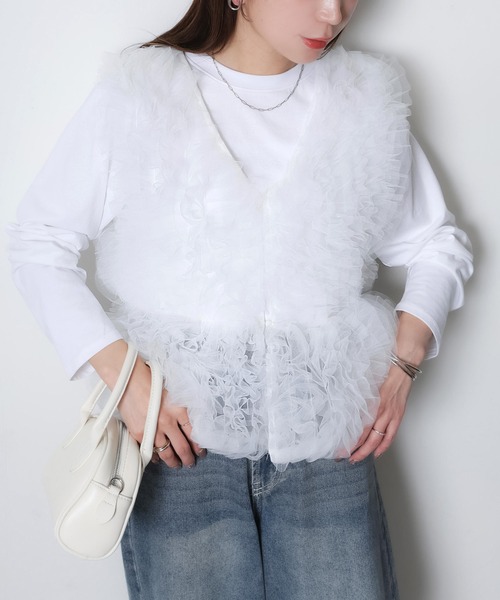 Riberry(リベリー)の「チュールベスト×長袖TシャツSET(ベスト・レディース・ブラック/ホワイト/ブラック×ホワイト・FREE)」の4枚目の写真