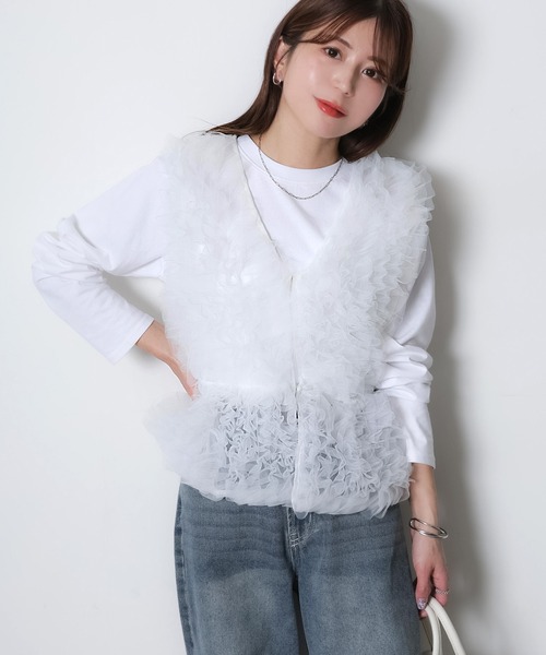 Riberry(リベリー)の「チュールベスト×長袖TシャツSET(ベスト・レディース・ブラック/ホワイト/ブラック×ホワイト・FREE)」の17枚目の写真