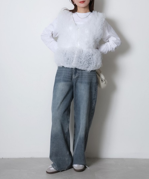 Riberry(リベリー)の「チュールベスト×長袖TシャツSET(ベスト・レディース・ブラック/ホワイト/ブラック×ホワイト・FREE)」の7枚目の写真