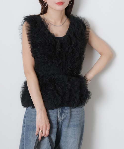 Riberry(リベリー)の「チュールベスト×長袖TシャツSET(ベスト・レディース・ブラック/ホワイト/ブラック×ホワイト・FREE)」の10枚目の写真