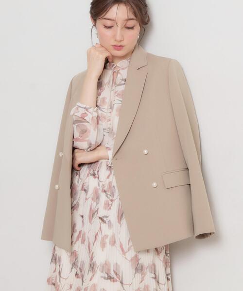 couture brooch（クチュールブローチ）の「【洗える・ハレの日・通勤】パール調ボタン テーラードジャケット（テーラードジャケット・レディース・ベージュ/ライトベージュ/ネイビー・38/36/42/40）」の2枚目の写真