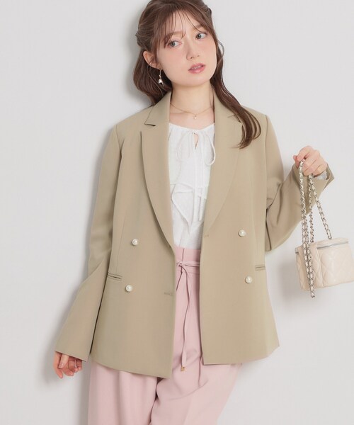 couture brooch（クチュールブローチ）の「【洗える・ハレの日・通勤】パール調ボタン テーラードジャケット（テーラードジャケット・レディース・ベージュ/ライトベージュ/ネイビー・38/36/42/40）」の12枚目の写真