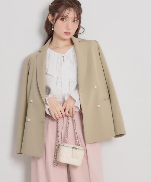 couture brooch（クチュールブローチ）の「【洗える・ハレの日・通勤】パール調ボタン テーラードジャケット（テーラードジャケット・レディース・ベージュ/ライトベージュ/ネイビー・38/36/42/40）」の15枚目の写真