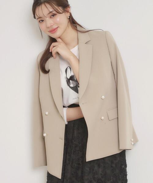 couture brooch（クチュールブローチ）の「【洗える・ハレの日・通勤】パール調ボタン テーラードジャケット（テーラードジャケット・レディース・ベージュ/ライトベージュ/ネイビー・38/36/42/40）」の21枚目の写真