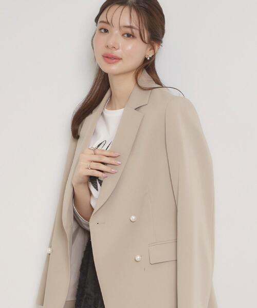 couture brooch（クチュールブローチ）の「【洗える・ハレの日・通勤】パール調ボタン テーラードジャケット（テーラードジャケット・レディース・ベージュ/ライトベージュ/ネイビー・38/36/42/40）」の22枚目の写真