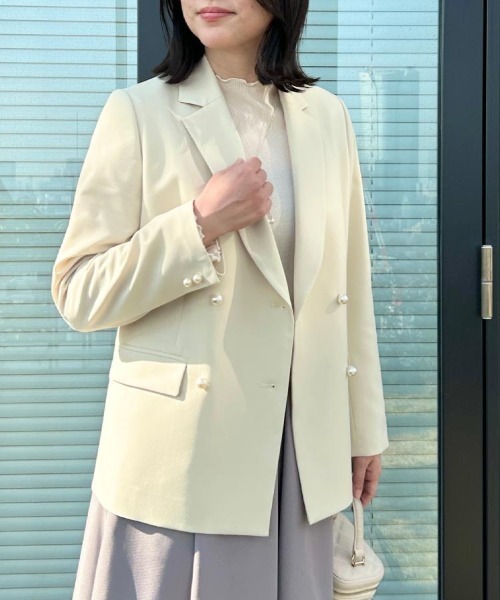 couture brooch（クチュールブローチ）の「【洗える・通勤】パール調ボタン テーラードジャケット（テーラードジャケット・レディース・ベージュ/ライトベージュ/ネイビー/ベージュ系8・38/36/42/40）」の13枚目の写真