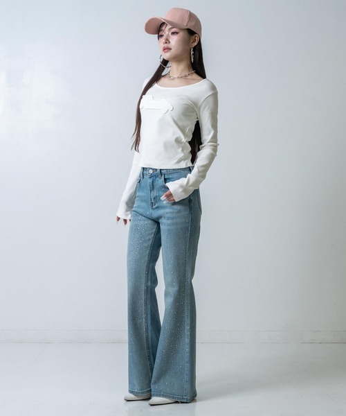 ANAP（アナップ）の「ワッペンロゴ リブトップス（Tシャツ/カットソー・レディース・オフホワイト/ダークグレー/ピンク・F）」の7枚目の写真